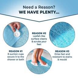 Clarsen Shower Loofah Mat, Anti-Bacterial with 8 Suction Cups in Aqua - thumbnail 3