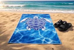 LARANGE Men's Beach Towel Double-Sided Print with Bag & Men's Slippers, Holiday Pack in Blue - thumbnail 2