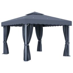 Berkfield Home Gazebo with Curtain&LED String Lights 3x3 m Anthracite in Black - thumbnail 5
