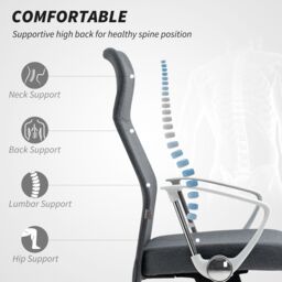 HOMCOM High Back Office Chair, Computer Desk Chair for Home, Grey - thumbnail 4