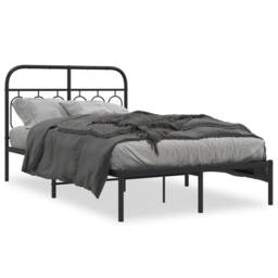 Berkfield Home Metal Bed Frame without Mattress with Headboard Black 120x190cm - Size: 120x190 cm - thumbnail 3