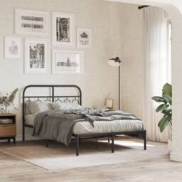 Berkfield Home Metal Bed Frame without Mattress with Headboard Black 120x190cm - Size: 120x190 cm - thumbnail 2