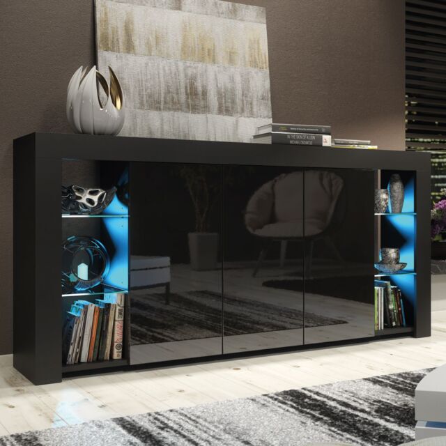 Creative Furniture Eden Sideboard 164cm - A Sophisticated & Spacious Cabinet with Gloss Doors & LED Lights in Black - image 1