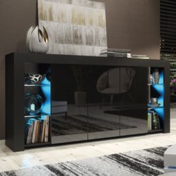 Creative Furniture Eden Sideboard 164cm - A Sophisticated & Spacious Cabinet with Gloss Doors & LED Lights in Black - thumbnail 1