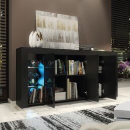 Creative Furniture Eden Sideboard 164cm - A Sophisticated & Spacious Cabinet with Gloss Doors & LED Lights in Black - thumbnail 6