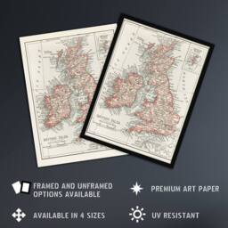 "Artery8 1900 British Isles Map Rand Mcnally Vintage Wall Art Print Poster in White - Size: W12"" x H16""" - thumbnail 2