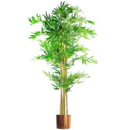 Leaf 150cm (5ft) Natural Look Artificial Bamboo Plants Trees - XL with Copper Metal Planter in Green