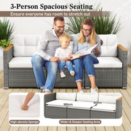 Costway 3-Seat Patio Couch Sofa PE Rattan Wicker Outdoor Loveseat Furniture Set in White - thumbnail 4