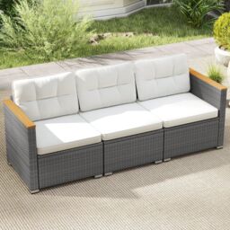 Costway 3-Seat Patio Couch Sofa PE Rattan Wicker Outdoor Loveseat Furniture Set in White - thumbnail 3