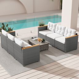 Costway 3-Seat Patio Couch Sofa PE Rattan Wicker Outdoor Loveseat Furniture Set in White - thumbnail 9