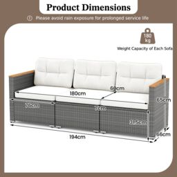 Costway 3-Seat Patio Couch Sofa PE Rattan Wicker Outdoor Loveseat Furniture Set in White - thumbnail 2