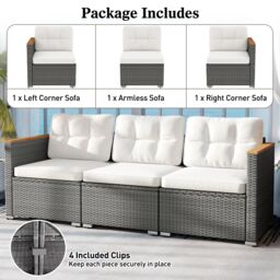 Costway 3-Seat Patio Couch Sofa PE Rattan Wicker Outdoor Loveseat Furniture Set in White - thumbnail 5