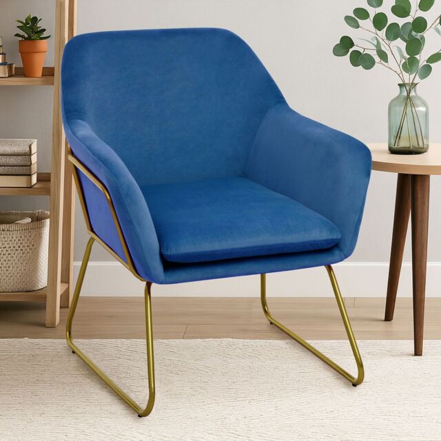 Orsina Functional Velvet Bushed Gold ArmChair, Cozy Desk Chair Velvet, Easy to Clean in Blue - image 1