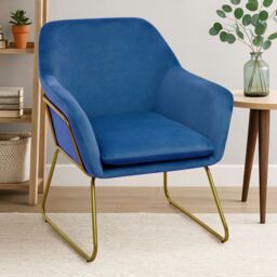 Orsina Functional Velvet Bushed Gold ArmChair, Cozy Desk Chair Velvet, Easy to Clean in Blue