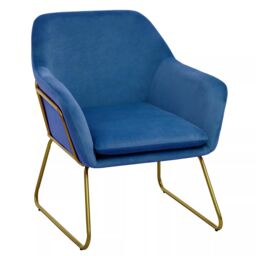 Orsina Functional Velvet Bushed Gold ArmChair, Cozy Desk Chair Velvet, Easy to Clean in Blue - thumbnail 2
