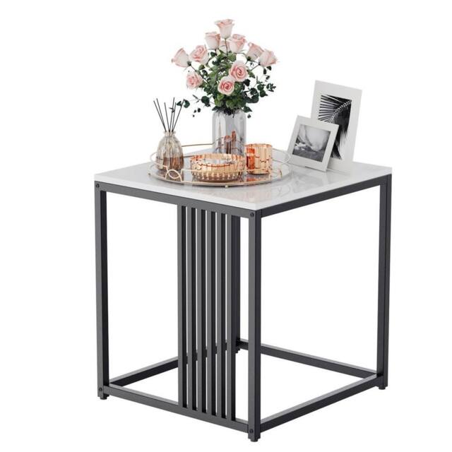 KORVIXA Marble Stone End Snack Side Table in White - Size: 0.6m2 - image 1