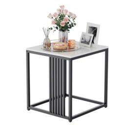 KORVIXA Marble Stone End Snack Side Table in White - Size: 0.6m2 - thumbnail 1