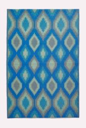 Homescapes Luxury Outdoor Rug Waterproof Reversible for Garden, Blue Amber Ikat - Size: 180 cm x 270 cm