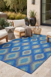 Homescapes Luxury Outdoor Rug Waterproof Reversible for Garden, Blue Amber Ikat - Size: 180 cm x 270 cm - thumbnail 8