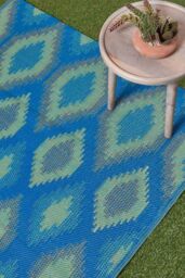 Homescapes Luxury Outdoor Rug Waterproof Reversible for Garden, Blue Amber Ikat - Size: 180 cm x 270 cm - thumbnail 2