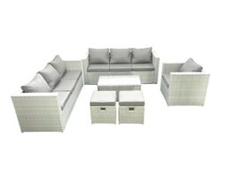 Fimous Wicker PE Rattan Sofa Garden Furniture Set with Armchair Oblong Coffee Table 2 Small Footstools Light Grey Mixed - thumbnail 2