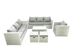 Fimous Wicker PE Rattan Sofa Garden Furniture Set with Armchair Oblong Coffee Table 2 Small Footstools Light Grey Mixed - thumbnail 1