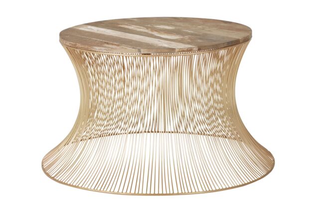 Orsina Contemporary Coffee Table with Gold Iron Frame, Hourglass Shape Coffee Table with Natural Wooden Top - image 1
