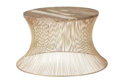 Orsina Contemporary Coffee Table with Gold Iron Frame, Hourglass Shape Coffee Table with Natural Wooden Top - thumbnail 6