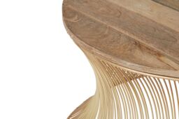 Orsina Contemporary Coffee Table with Gold Iron Frame, Hourglass Shape Coffee Table with Natural Wooden Top - thumbnail 4