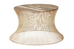 Orsina Contemporary Coffee Table with Gold Iron Frame, Hourglass Shape Coffee Table with Natural Wooden Top