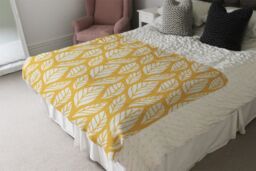 Benjamin Tate Design White Leaf Pattern On Orange Blanket in Natural - Size: 120 cm x 150 cm - thumbnail 3