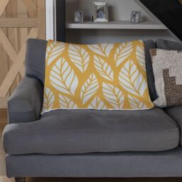 Benjamin Tate Design White Leaf Pattern On Orange Blanket in Natural - Size: 120 cm x 150 cm - thumbnail 2