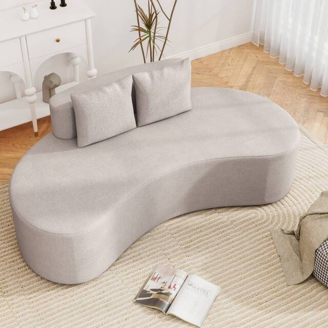 Costway Modern Sofa Couch Upholstered Curved Sofa w/2 Pillows Floor Couch in Light Grey - image 1