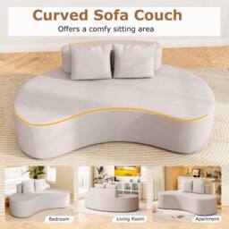 Costway Modern Sofa Couch Upholstered Curved Sofa w/2 Pillows Floor Couch in Light Grey - thumbnail 6