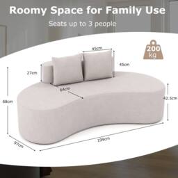 Costway Modern Sofa Couch Upholstered Curved Sofa w/2 Pillows Floor Couch in Light Grey - thumbnail 2