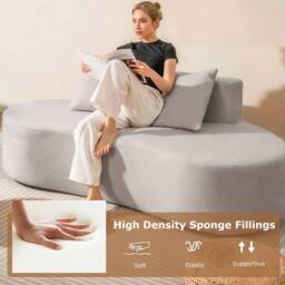 Costway Modern Sofa Couch Upholstered Curved Sofa w/2 Pillows Floor Couch in Light Grey - thumbnail 8