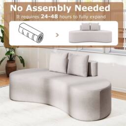 Costway Modern Sofa Couch Upholstered Curved Sofa w/2 Pillows Floor Couch in Light Grey - thumbnail 9