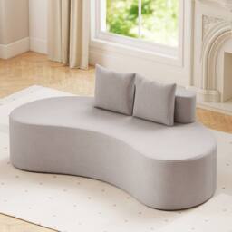 Costway Modern Sofa Couch Upholstered Curved Sofa w/2 Pillows Floor Couch in Light Grey - thumbnail 5