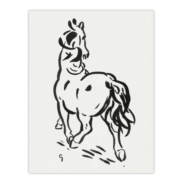 "Artery8 Horse Black & White Ink Sketch Leo Gestel Wall Art Poster Print - Size: W12"" x H16""" - image 1