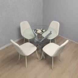 KOSY KOALA Modern Round Clear Glass Dining Table Set with 4 Cream Chairs - thumbnail 5