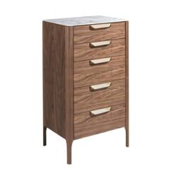 Angel Cerda Walnut Veneer Chiffonier with Marble-Look Glass Top in Brown