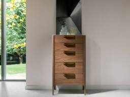 Angel Cerda Walnut Veneer Chiffonier with Marble-Look Glass Top in Brown - thumbnail 3