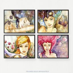 Artery8 Wall Art Print Pack of 4 A4 Watercolour Women Portrait Modern Boho Painting Living Room s Set - thumbnail 5