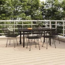 Berkfield Home Beautiful 7 Piece Garden Dining Set Black Poly Rattan - thumbnail 2