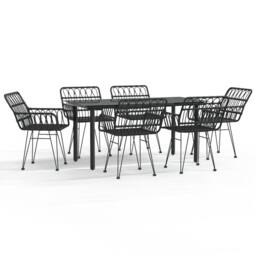 Berkfield Home Beautiful 7 Piece Garden Dining Set Black Poly Rattan - thumbnail 3