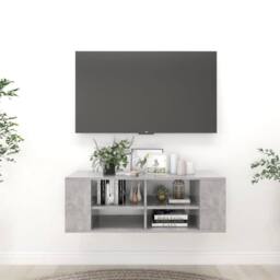 Berkfield Home Wall-Mounted TV Cabinet Concrete Grey 102x35x35 cm Engineered Wood - Size: 102 x 35 x 35 cm - thumbnail 2