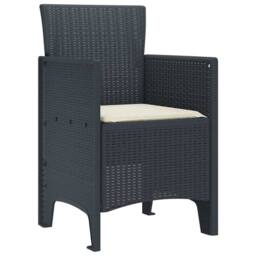 Berkfield Home Garden Chair Set of 2 Anthracite, Cream white Plastic Rattan - thumbnail 4