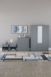 Home Discount Vida Designs 4Pc Bedroom Set 2xBedside, 5Drawer Chest, Mirror Wardrobe in Grey - thumbnail 4