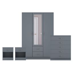 Home Discount Vida Designs 4Pc Bedroom Set 2xBedside, 5Drawer Chest, Mirror Wardrobe in Grey - thumbnail 8