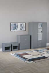 Home Discount Vida Designs 4Pc Bedroom Set 2xBedside, 5Drawer Chest, Mirror Wardrobe in Grey - thumbnail 1